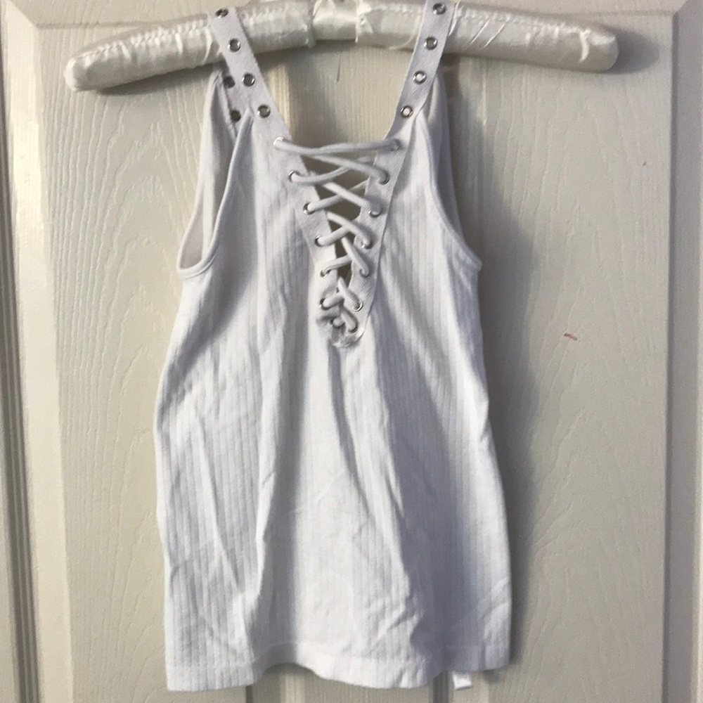 White lace up tight tank